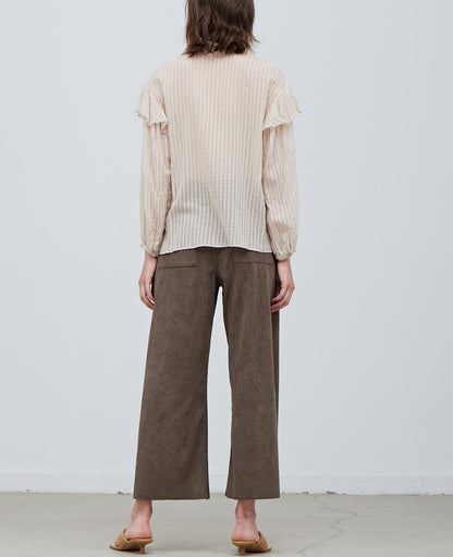 COTTON TEXTURE RUFFLED BLOUSE