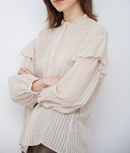 COTTON TEXTURE RUFFLED BLOUSE