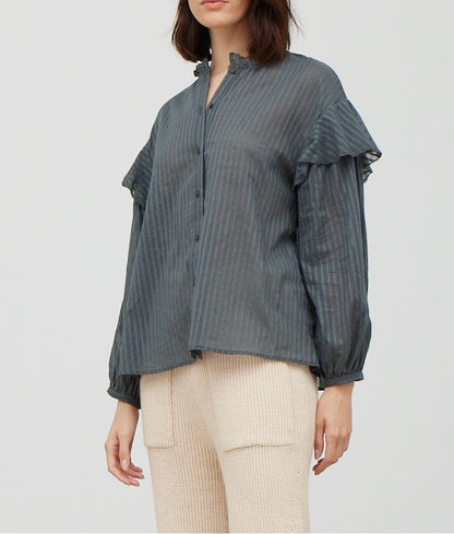 COTTON TEXTURE RUFFLED BLOUSE