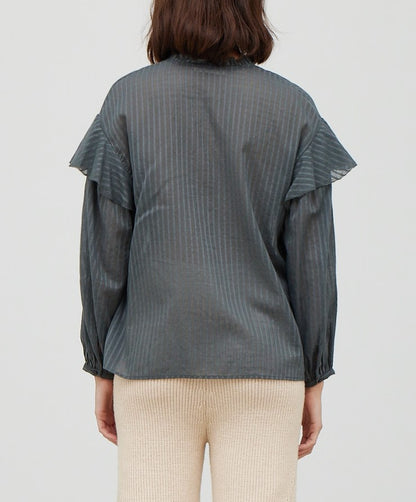 COTTON TEXTURE RUFFLED BLOUSE