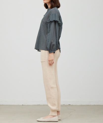 COTTON TEXTURE RUFFLED BLOUSE