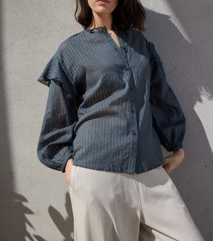 COTTON TEXTURE RUFFLED BLOUSE