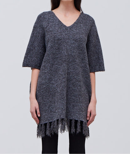FRINGE HEM KNIT PONCHO