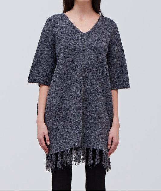 FRINGE HEM KNIT PONCHO