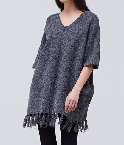 FRINGE HEM KNIT PONCHO
