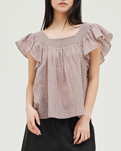 STRIPY COTTON RUFFLED TOP