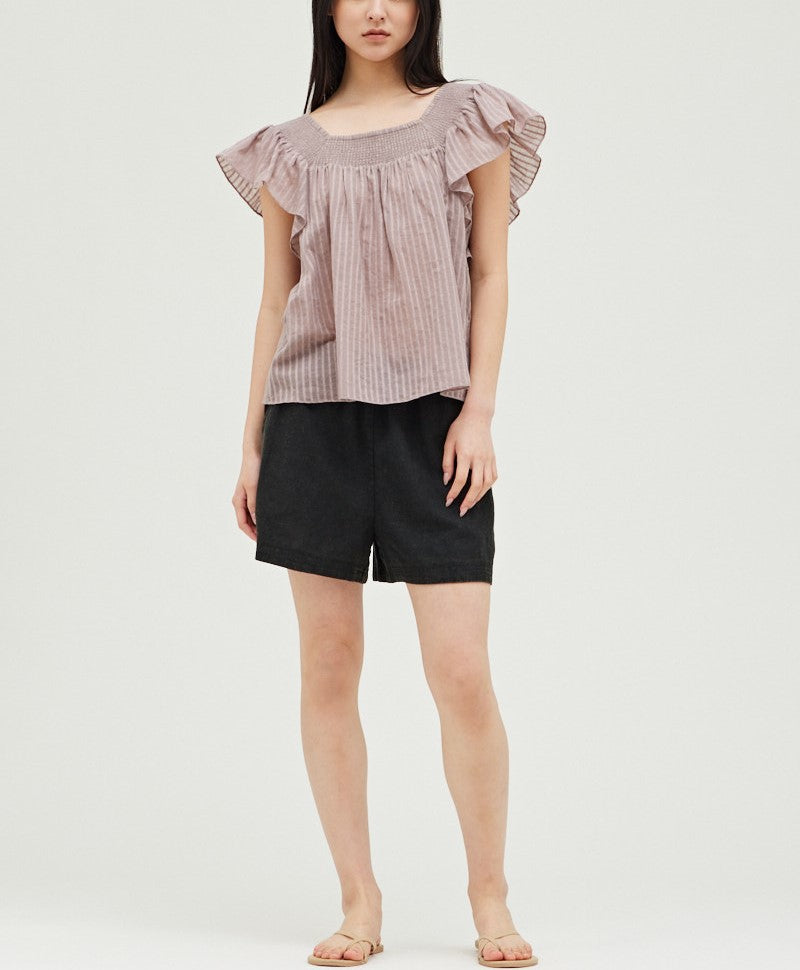 STRIPY COTTON RUFFLED TOP