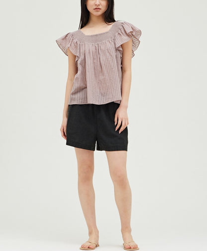 STRIPY COTTON RUFFLED TOP