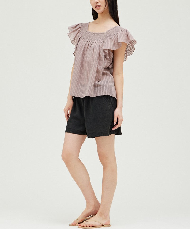 STRIPY COTTON RUFFLED TOP