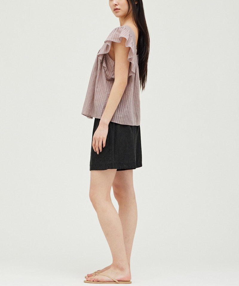 STRIPY COTTON RUFFLED TOP
