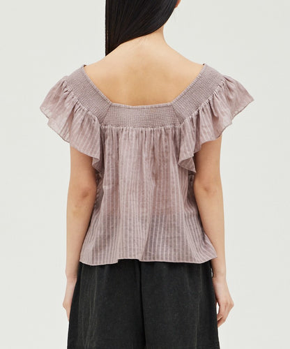 STRIPY COTTON RUFFLED TOP
