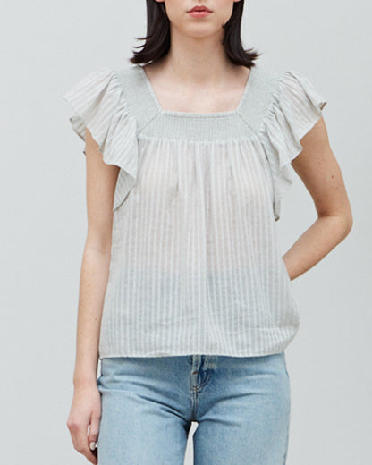 STRIPY COTTON RUFFLED TOP