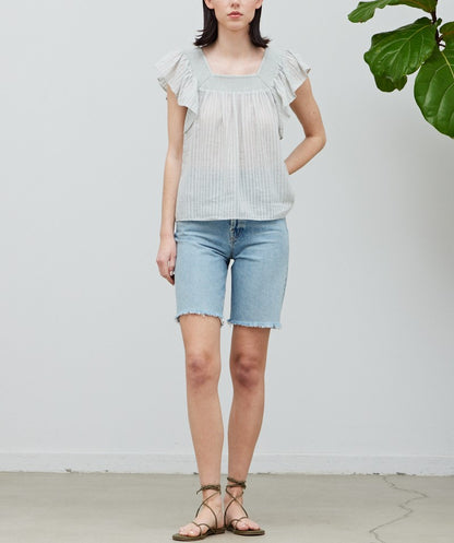 STRIPY COTTON RUFFLED TOP