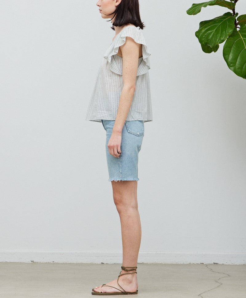 STRIPY COTTON RUFFLED TOP
