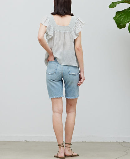 STRIPY COTTON RUFFLED TOP