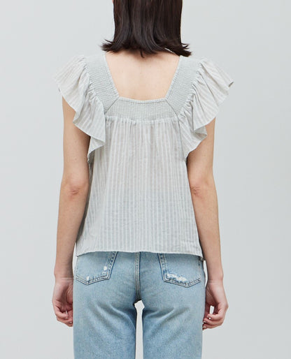 STRIPY COTTON RUFFLED TOP