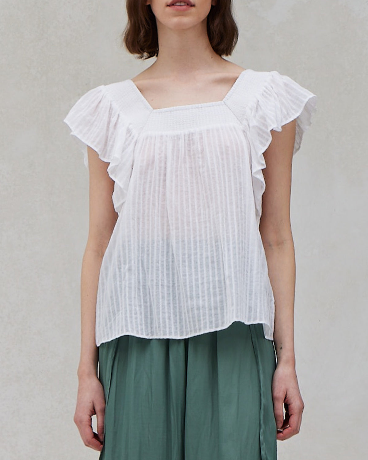 STRIPY COTTON RUFFLED TOP