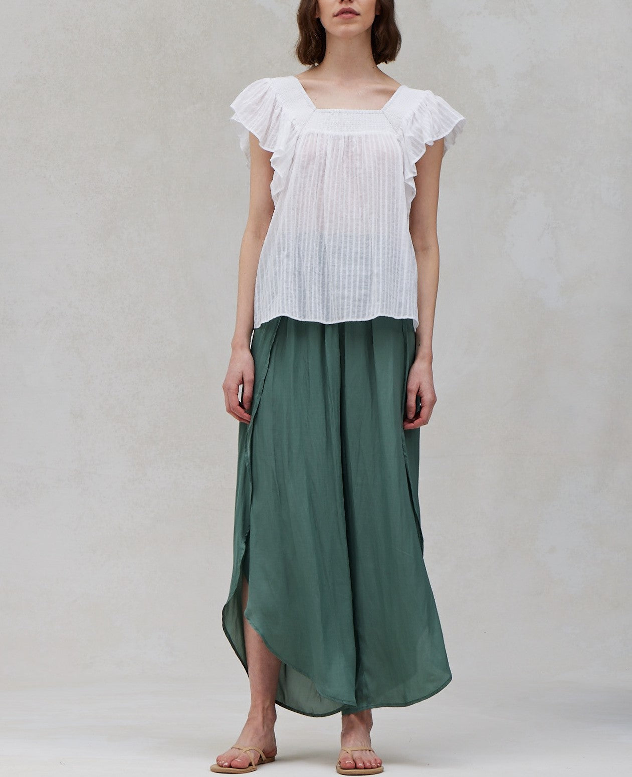 STRIPY COTTON RUFFLED TOP