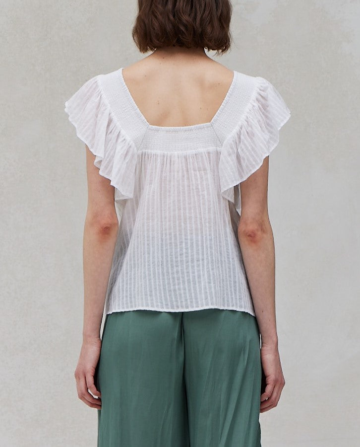 STRIPY COTTON RUFFLED TOP