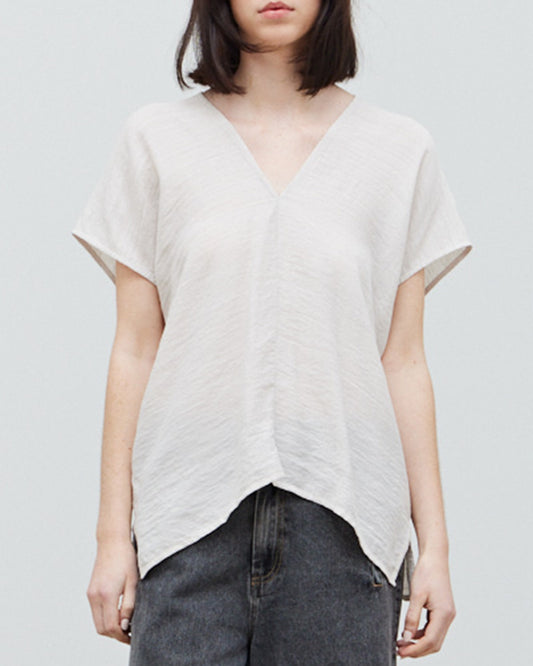 V NECK CREPE SLUB BLOUSE