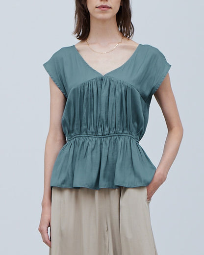 COLORFUL SATIN SHIRRED TOP