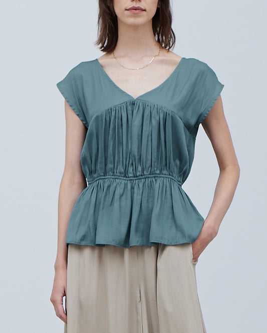 COLORFUL SATIN SHIRRED TOP