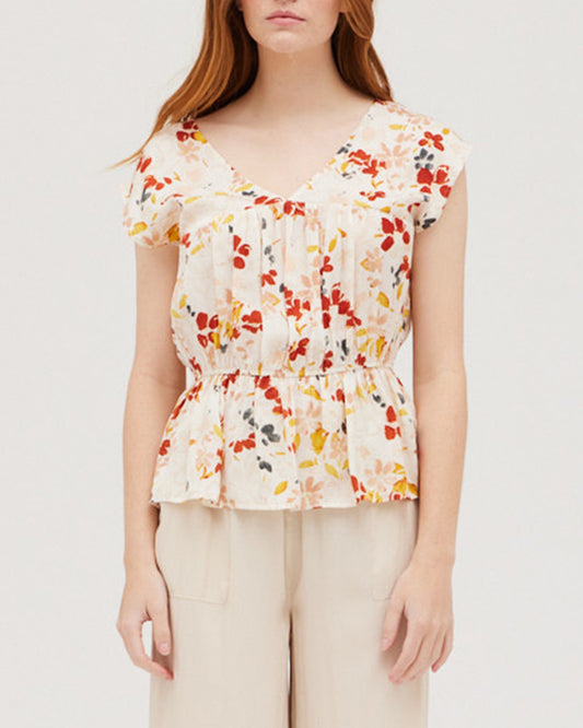 SHIRRED PRINT BLOUSE