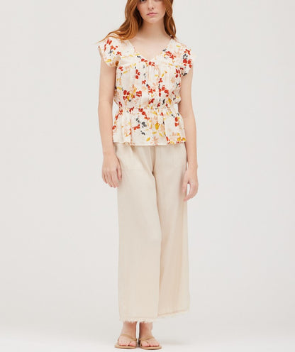 SHIRRED PRINT BLOUSE