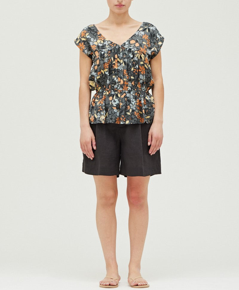 SHIRRED PRINT BLOUSE