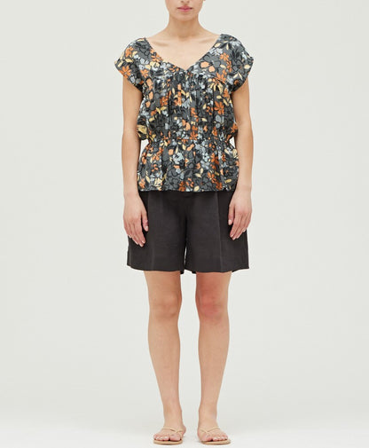 SHIRRED PRINT BLOUSE
