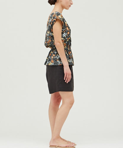 SHIRRED PRINT BLOUSE