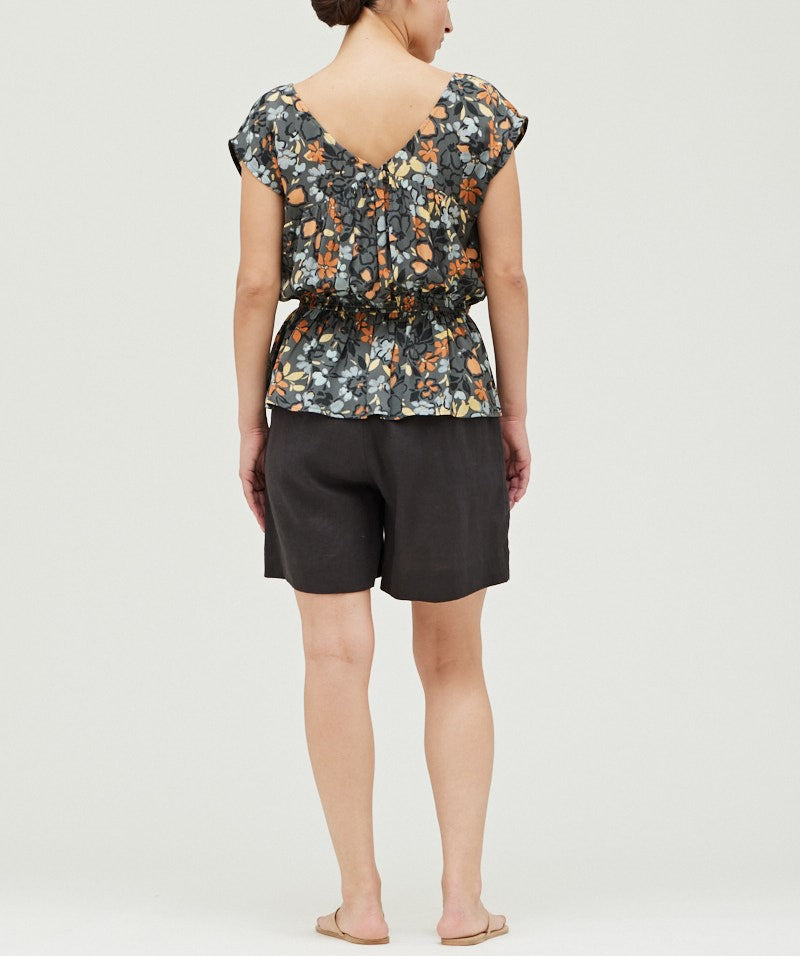 SHIRRED PRINT BLOUSE