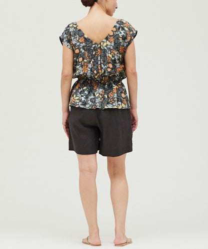 SHIRRED PRINT BLOUSE