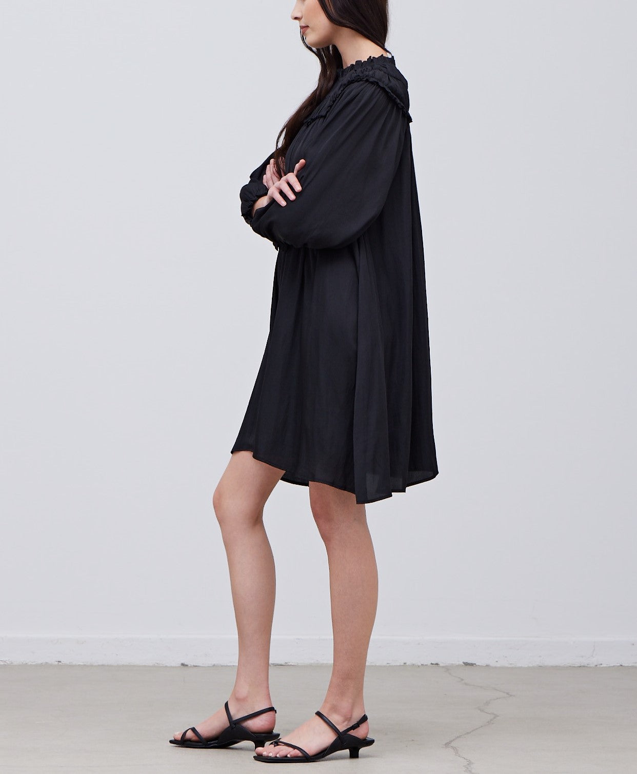 SMOCKED BIB SATIN DRESS