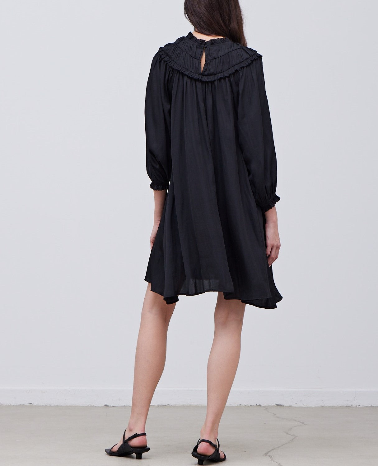 SMOCKED BIB SATIN DRESS