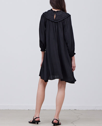 SMOCKED BIB SATIN DRESS