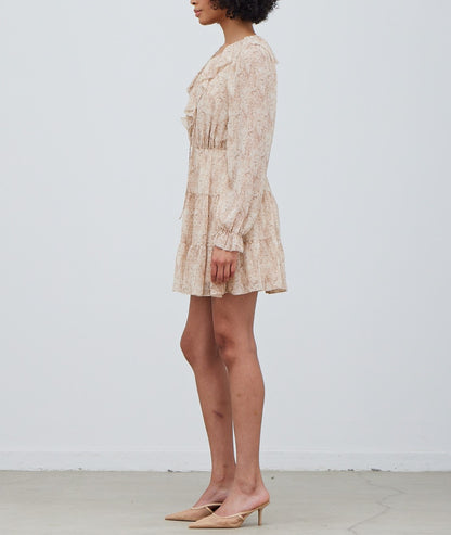 RUFFLED NECK LUREX MINI DRESS