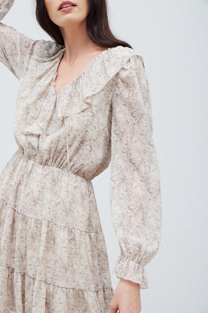 RUFFLED NECK LUREX MINI DRESS