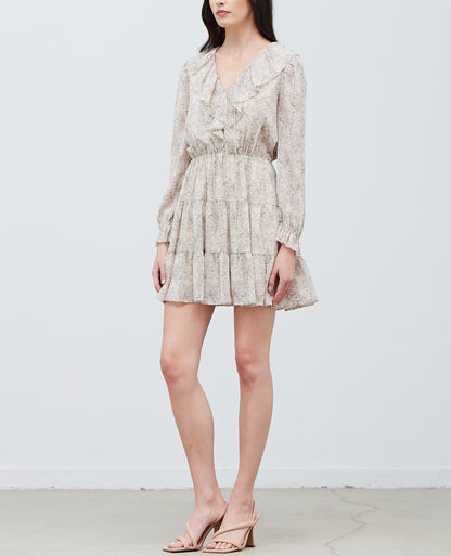 RUFFLED NECK LUREX MINI DRESS