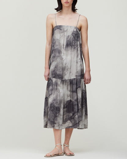 TIE DYE SATIN PRINT MAXI DRESS
