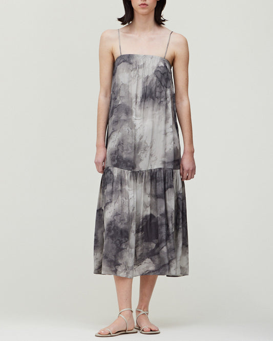 TIE DYE SATIN PRINT MAXI DRESS