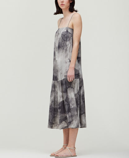 TIE DYE SATIN PRINT MAXI DRESS
