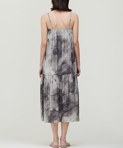 TIE DYE SATIN PRINT MAXI DRESS