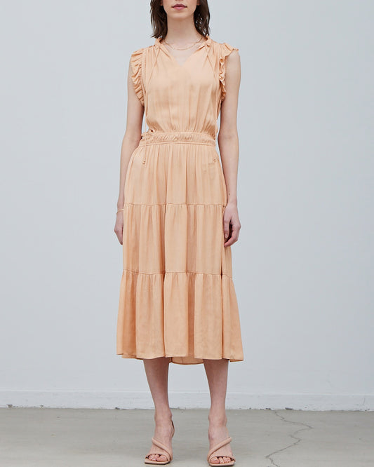 RUFFLE MIDI SATIN DRESS