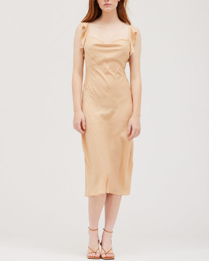 RUFFLE DETAIL SATIN SLIP DRESS