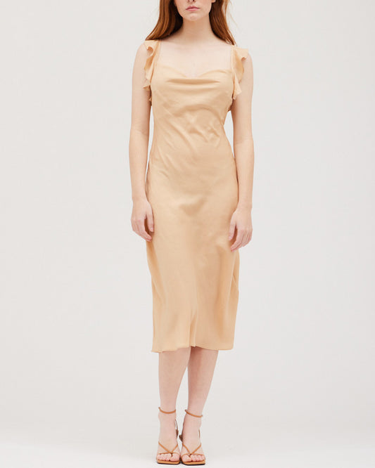 RUFFLE DETAIL SATIN SLIP DRESS