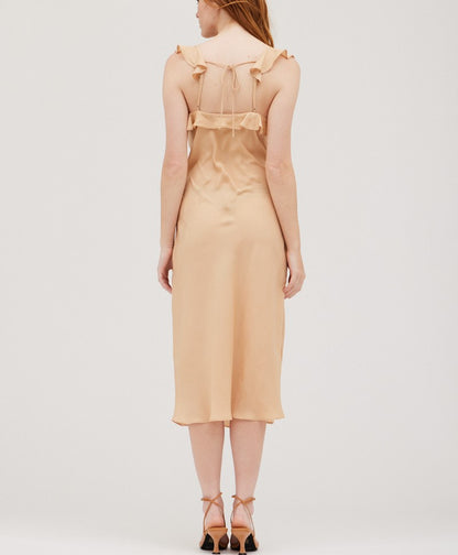 RUFFLE DETAIL SATIN SLIP DRESS