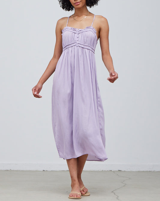RUFFLE DETAIL MIDI SATIN DRESS