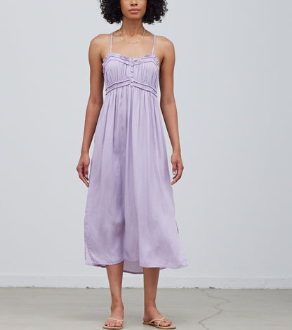 RUFFLE DETAIL MIDI SATIN DRESS
