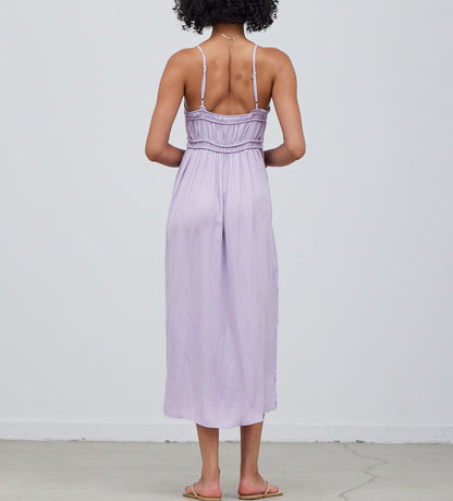 RUFFLE DETAIL MIDI SATIN DRESS
